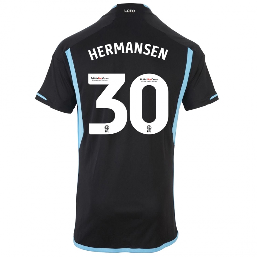 Mænd Mads Hermansen #30 Sort Udebane Spillertrøjer 2023/24 Trøje T-Shirt