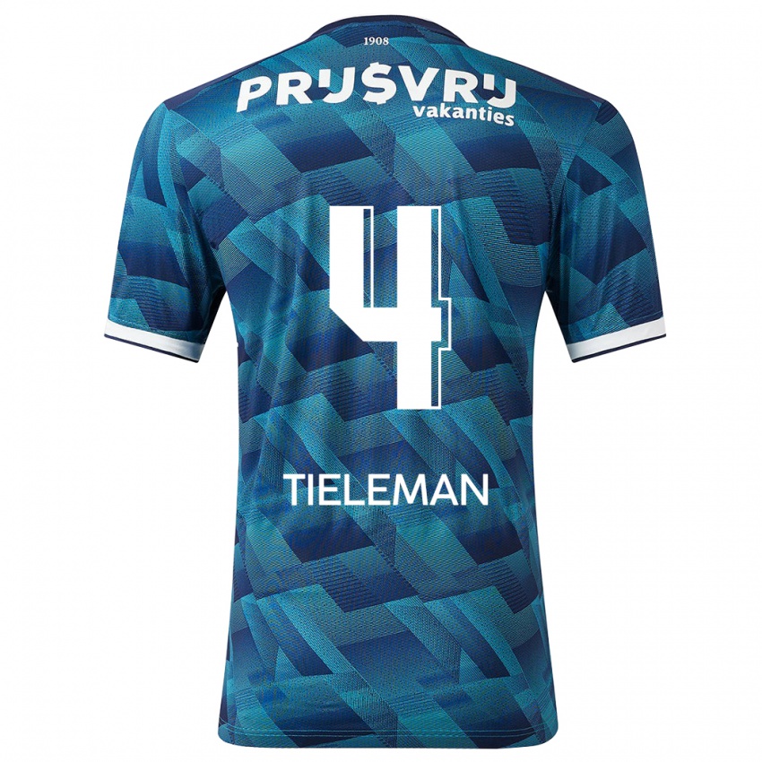 Mænd Jerry Tieleman #4 Blå Udebane Spillertrøjer 2023/24 Trøje T-Shirt