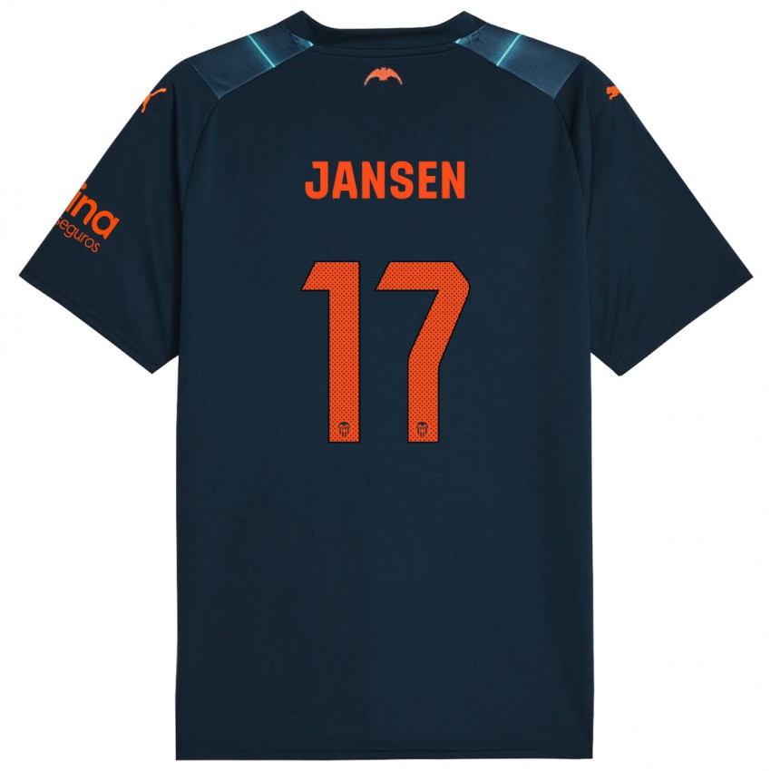 Mænd Ellen Jansen #17 Marineblå Udebane Spillertrøjer 2023/24 Trøje T-Shirt
