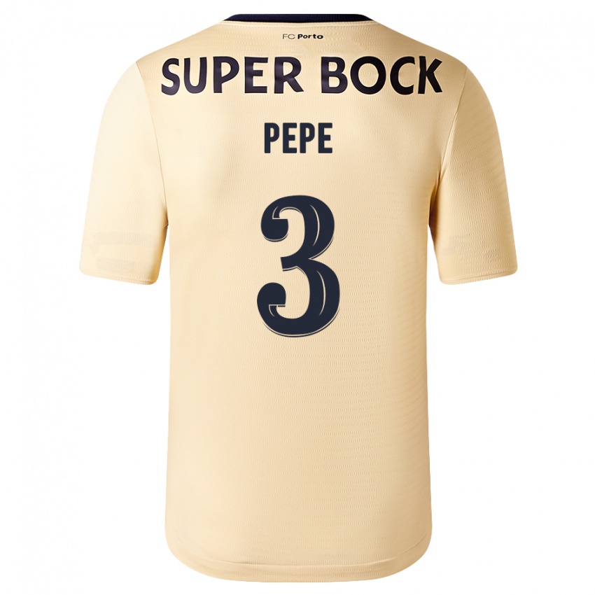 Mænd Pepe #3 Beige-Guld Udebane Spillertrøjer 2023/24 Trøje T-Shirt