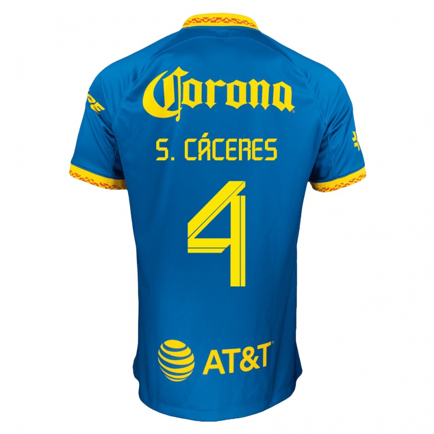 Mænd Sebastian Caceres #4 Blå Udebane Spillertrøjer 2023/24 Trøje T-Shirt