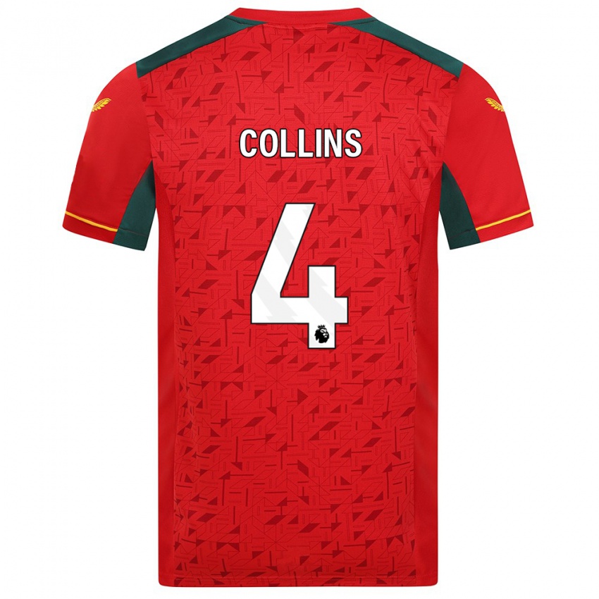 Kvinder Nathan Collins #4 Rød Udebane Spillertrøjer 2023/24 Trøje T-Shirt
