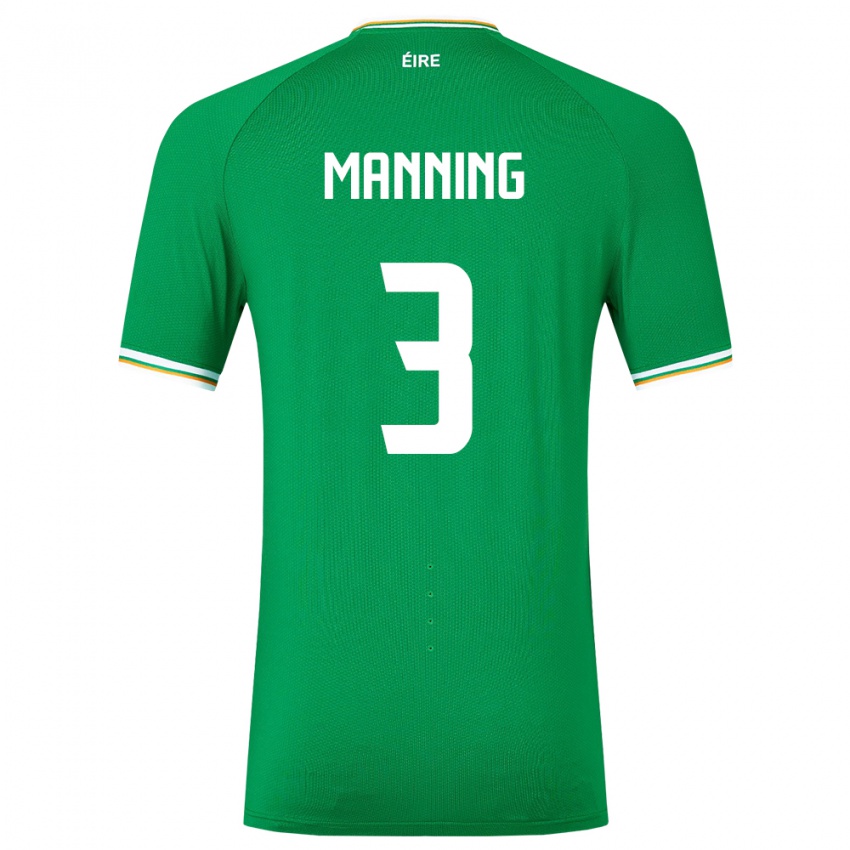 Børn Irland Ryan Manning #3 Grøn Hjemmebane Spillertrøjer 24-26 Trøje T-Shirt