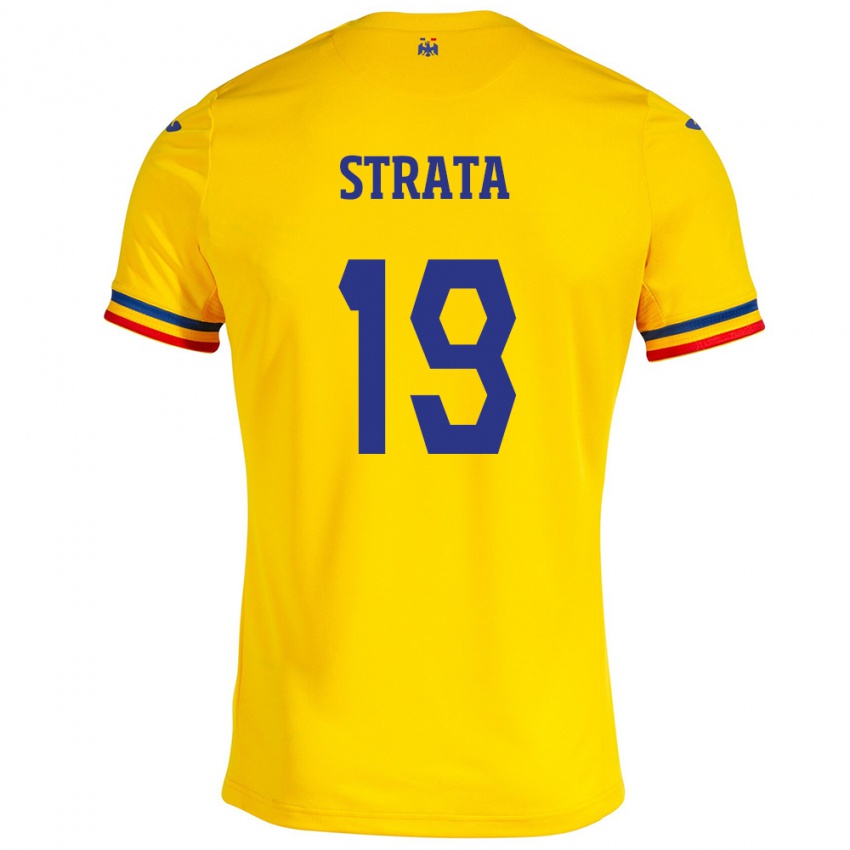Mænd Rumænien Tony Strata #19 Gul Hjemmebane Spillertrøjer 24-26 Trøje T-Shirt