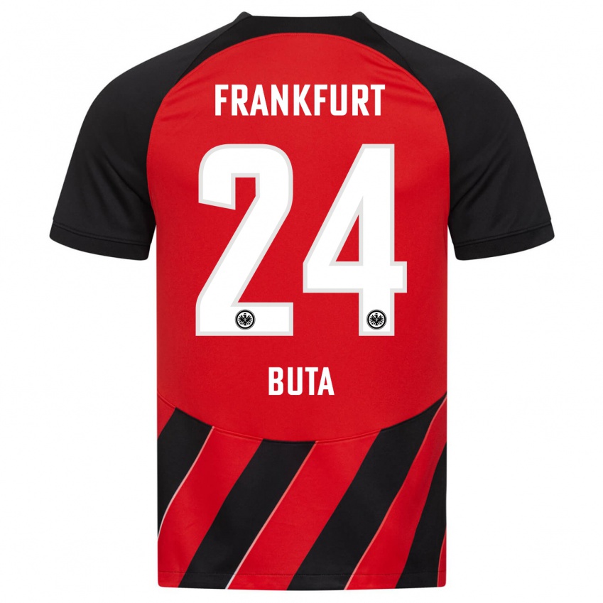 Børn Aurélio Buta #24 Rød Sort Hjemmebane Spillertrøjer 2023/24 Trøje T-Shirt