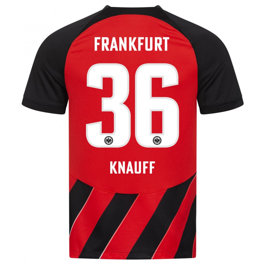 Børn Ansgar Knauff #36 Rød Sort Hjemmebane Spillertrøjer 2023/24 Trøje T-Shirt