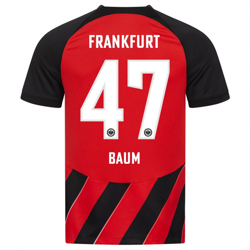 Børn Elias Baum #47 Rød Sort Hjemmebane Spillertrøjer 2023/24 Trøje T-Shirt