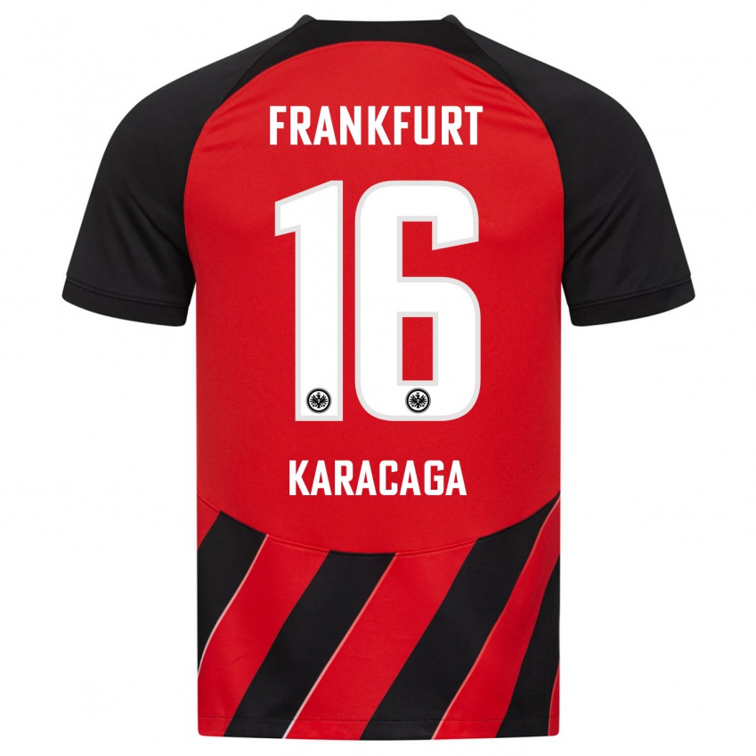 Børn Tom Karacaga #16 Rød Sort Hjemmebane Spillertrøjer 2023/24 Trøje T-Shirt