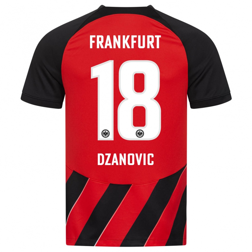 Børn Benjamin Dzanovic #18 Rød Sort Hjemmebane Spillertrøjer 2023/24 Trøje T-Shirt