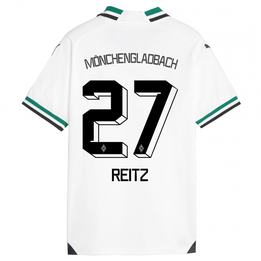 Børn Rocco Reitz #27 Hvid Grøn Hjemmebane Spillertrøjer 2023/24 Trøje T-Shirt