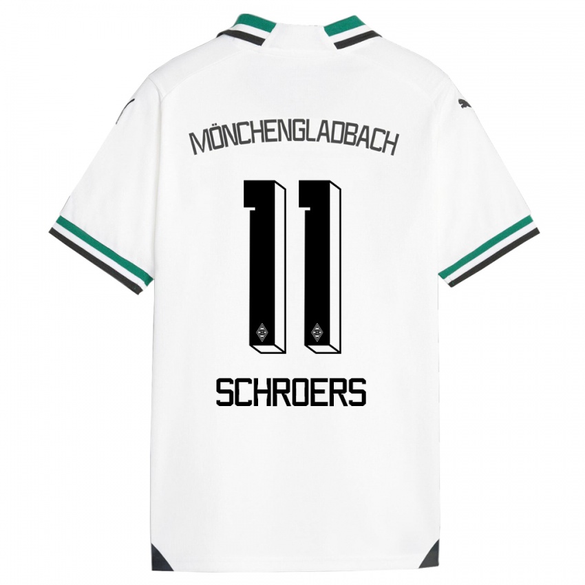Børn Mika Schroers #11 Hvid Grøn Hjemmebane Spillertrøjer 2023/24 Trøje T-Shirt