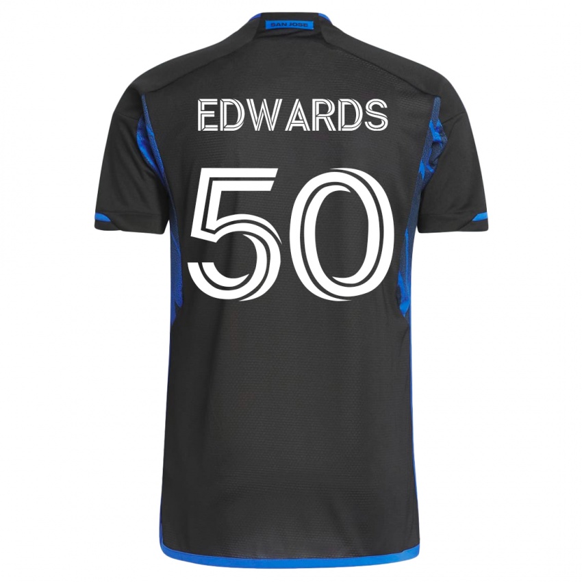 Børn Aaron Edwards #50 Blå Sort Hjemmebane Spillertrøjer 2023/24 Trøje T-Shirt
