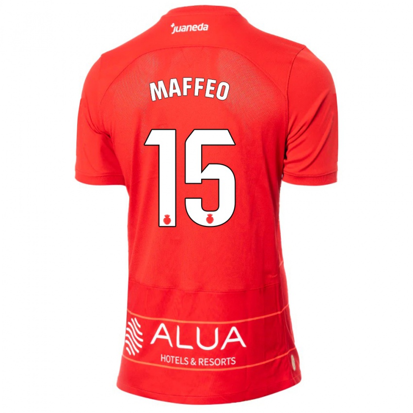 Børn Pablo Maffeo #15 Rød Hjemmebane Spillertrøjer 2023/24 Trøje T-Shirt