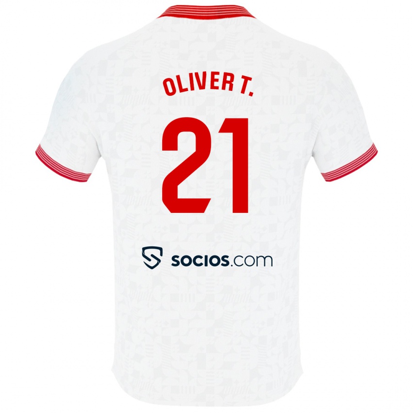 Børn Óliver Torres #21 Hvid Hjemmebane Spillertrøjer 2023/24 Trøje T-Shirt