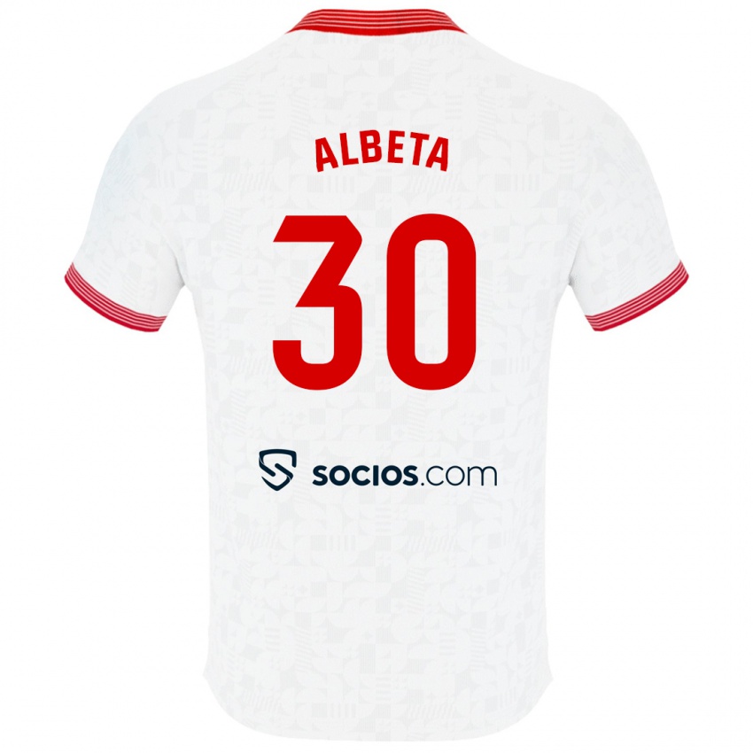 Børn Alba María López Montiel #30 Hvid Hjemmebane Spillertrøjer 2023/24 Trøje T-Shirt