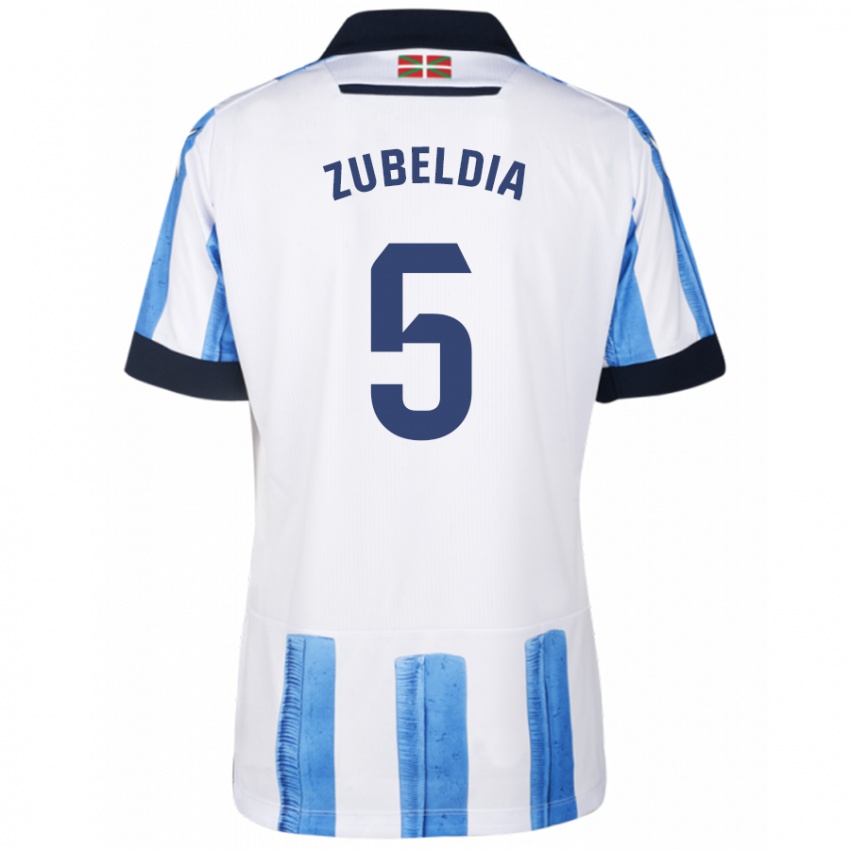 Børn Igor Zubeldia #5 Blå Hvid Hjemmebane Spillertrøjer 2023/24 Trøje T-Shirt