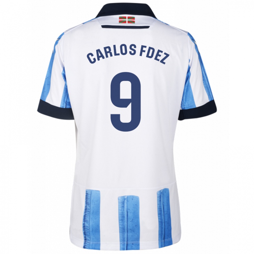 Børn Carlos Fernández #9 Blå Hvid Hjemmebane Spillertrøjer 2023/24 Trøje T-Shirt