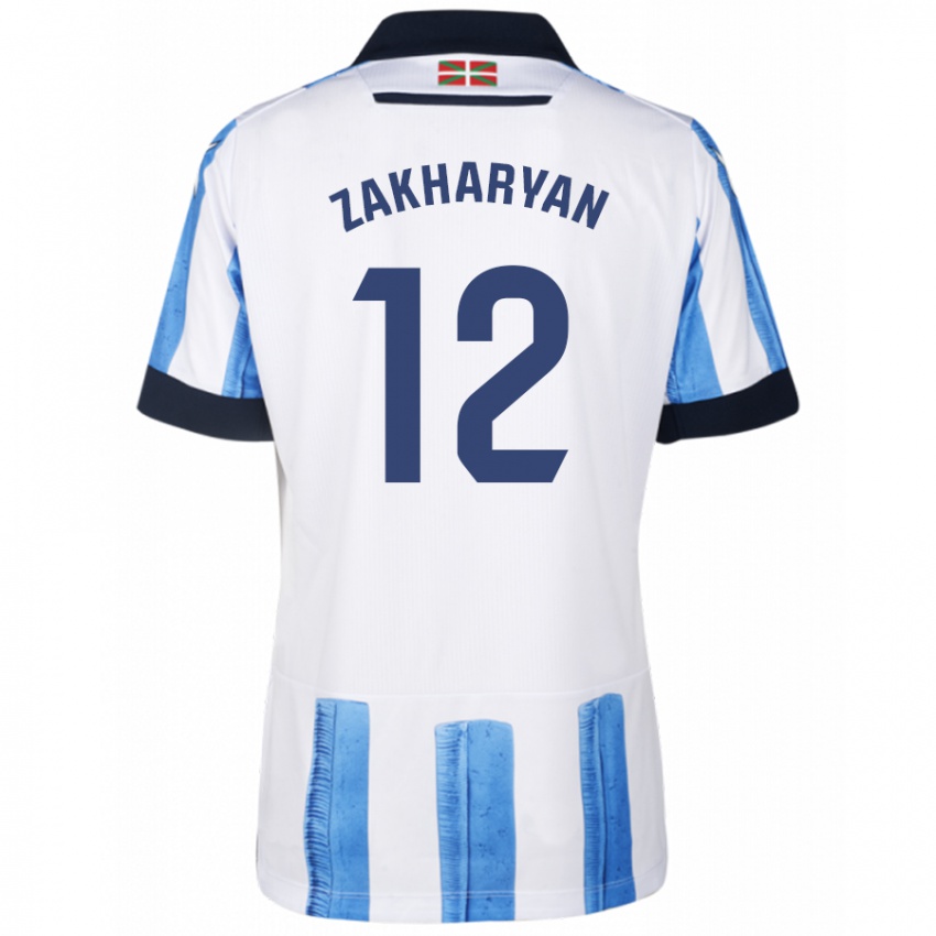 Børn Arsen Zakharyan #12 Blå Hvid Hjemmebane Spillertrøjer 2023/24 Trøje T-Shirt