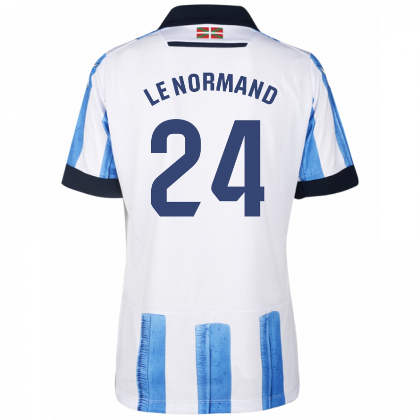 Børn Robin Le Normand #24 Blå Hvid Hjemmebane Spillertrøjer 2023/24 Trøje T-Shirt