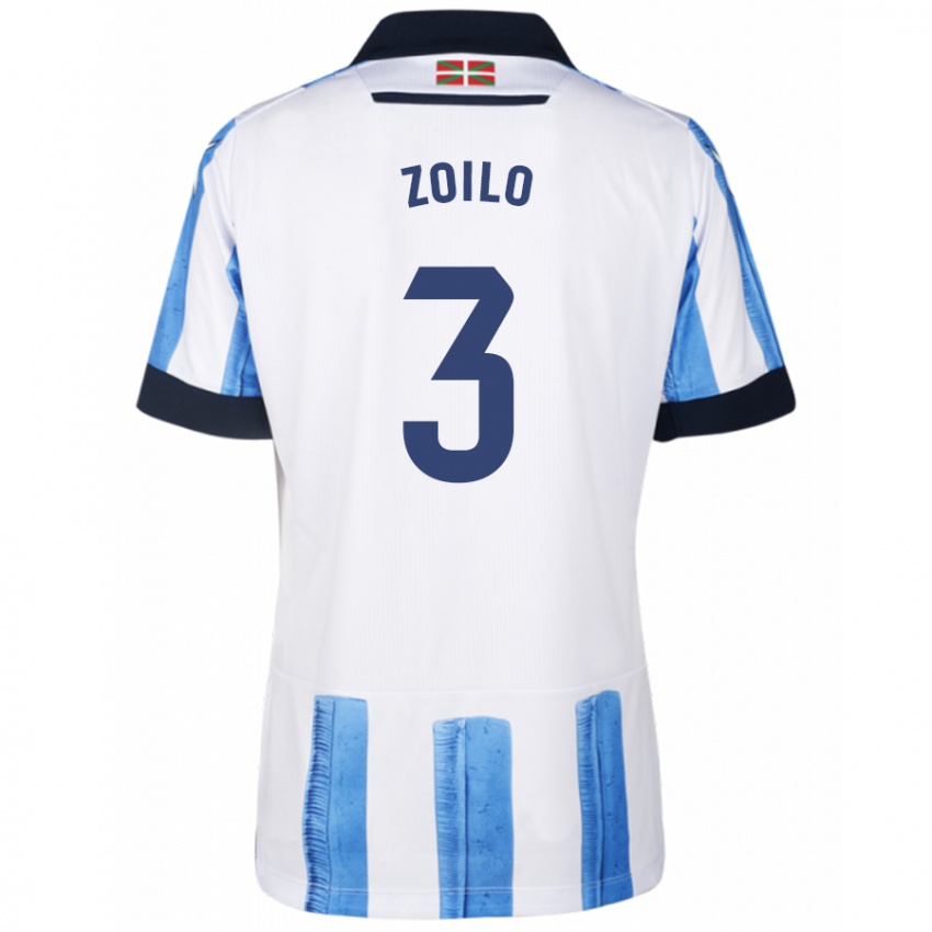 Børn Ander Zoilo #3 Blå Hvid Hjemmebane Spillertrøjer 2023/24 Trøje T-Shirt
