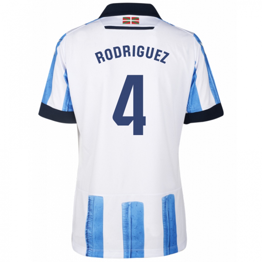 Børn Peru Rodríguez #4 Blå Hvid Hjemmebane Spillertrøjer 2023/24 Trøje T-Shirt