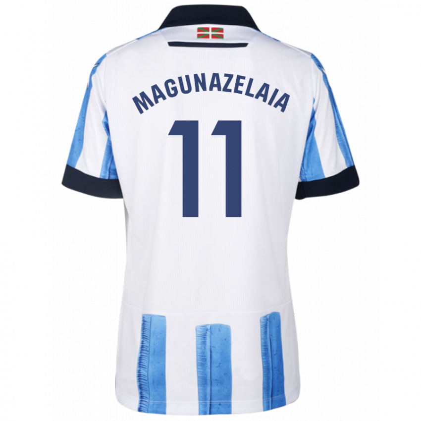 Børn Jon Magunazelaia #11 Blå Hvid Hjemmebane Spillertrøjer 2023/24 Trøje T-Shirt