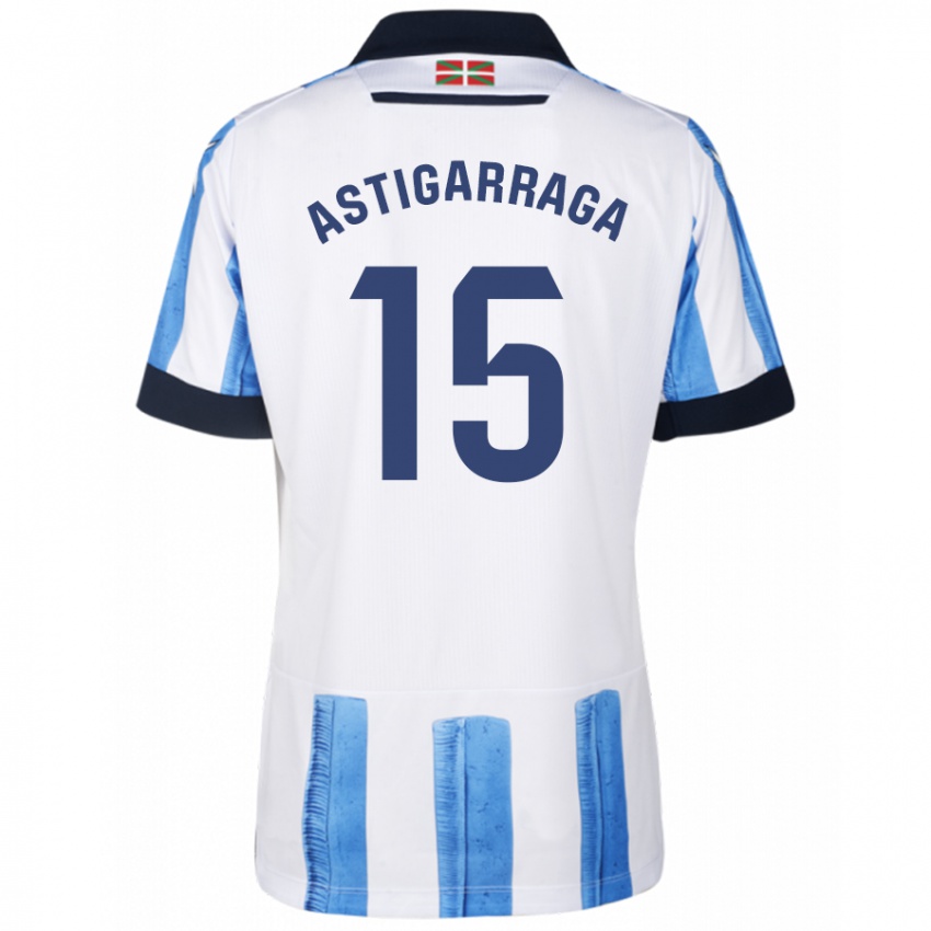 Børn Eneko Astigarraga #15 Blå Hvid Hjemmebane Spillertrøjer 2023/24 Trøje T-Shirt