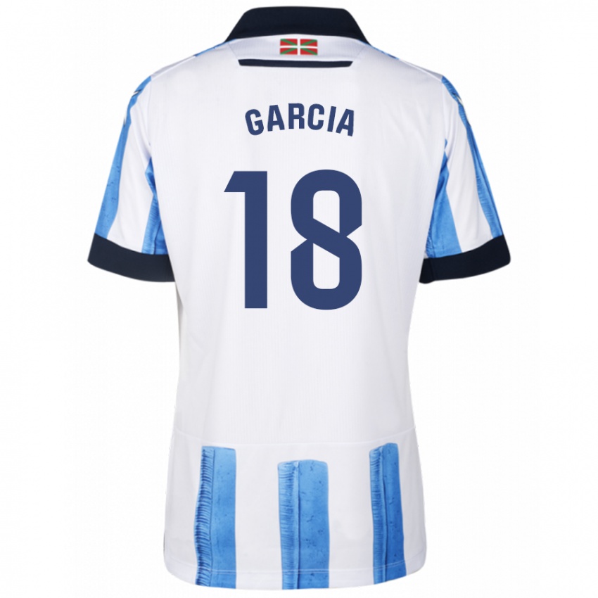 Børn Eder García #18 Blå Hvid Hjemmebane Spillertrøjer 2023/24 Trøje T-Shirt