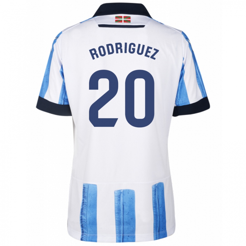 Børn Mikel Rodriguez #20 Blå Hvid Hjemmebane Spillertrøjer 2023/24 Trøje T-Shirt