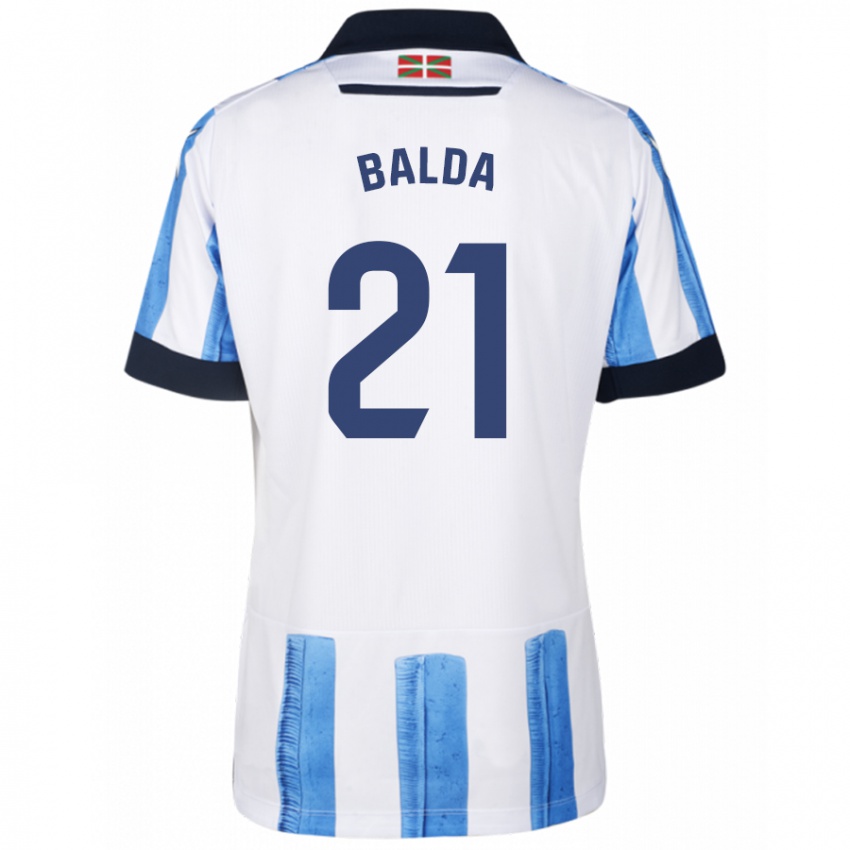 Børn Jon Balda #21 Blå Hvid Hjemmebane Spillertrøjer 2023/24 Trøje T-Shirt