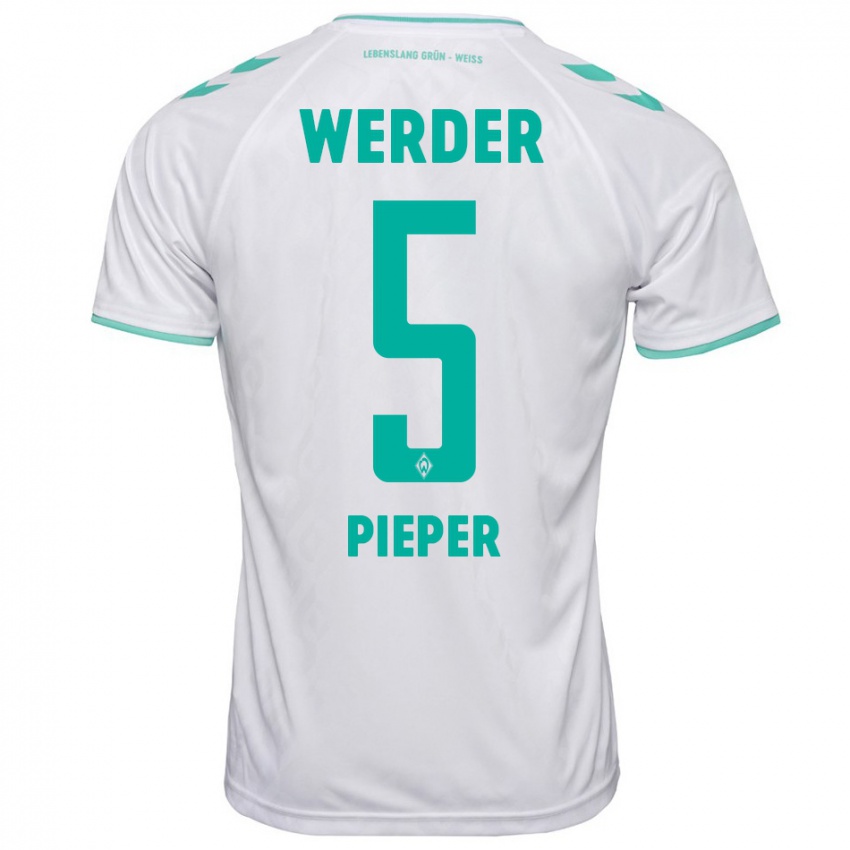 Børn Amos Pieper #5 Hvid Udebane Spillertrøjer 2023/24 Trøje T-Shirt