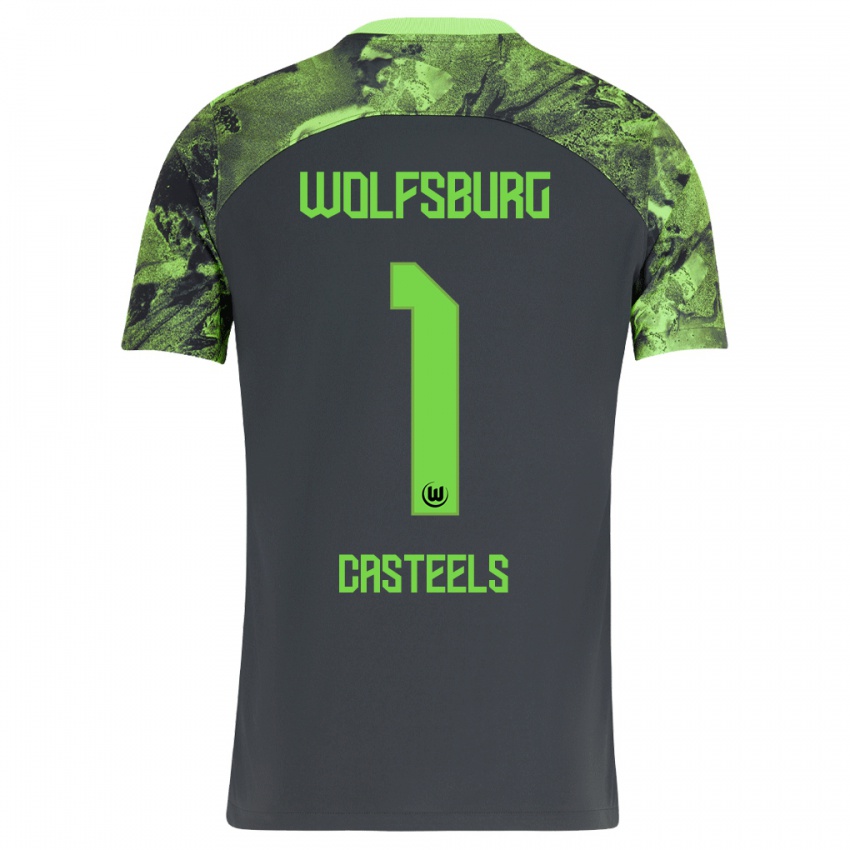 Børn Koen Casteels #1 Mørkegrå Udebane Spillertrøjer 2023/24 Trøje T-Shirt