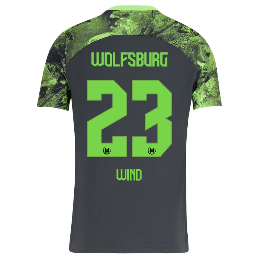 Børn Jonas Wind #23 Mørkegrå Udebane Spillertrøjer 2023/24 Trøje T-Shirt