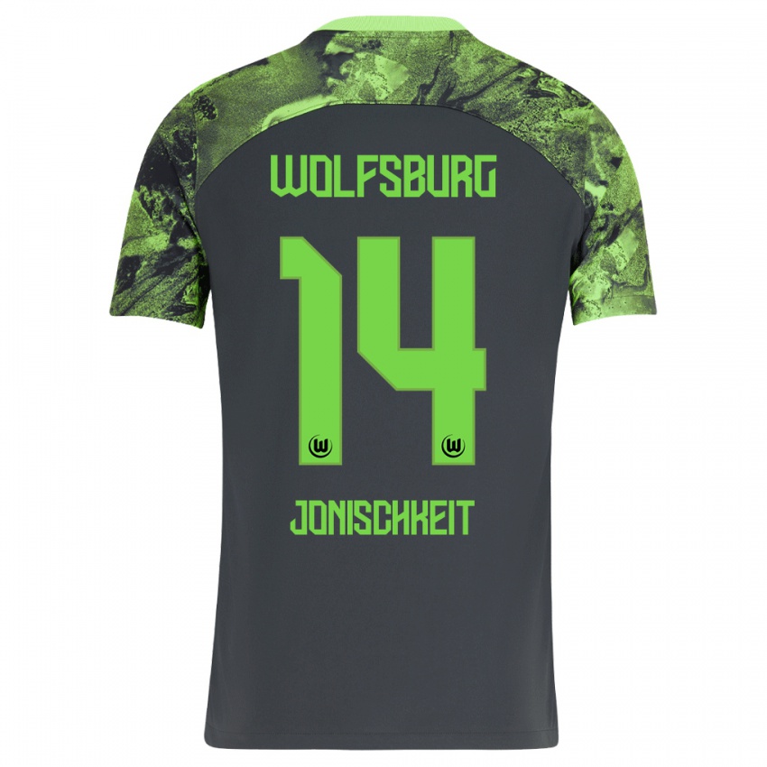Børn Jamal Jonischkeit #14 Mørkegrå Udebane Spillertrøjer 2023/24 Trøje T-Shirt