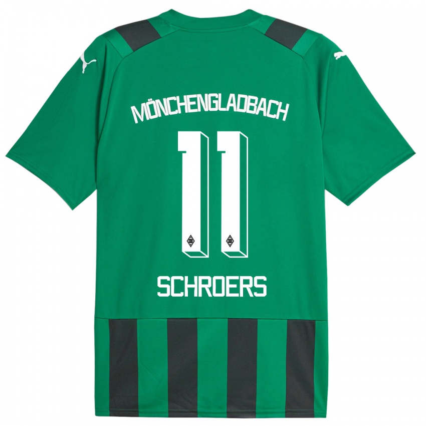 Børn Mika Schroers #11 Sort Grøn Udebane Spillertrøjer 2023/24 Trøje T-Shirt