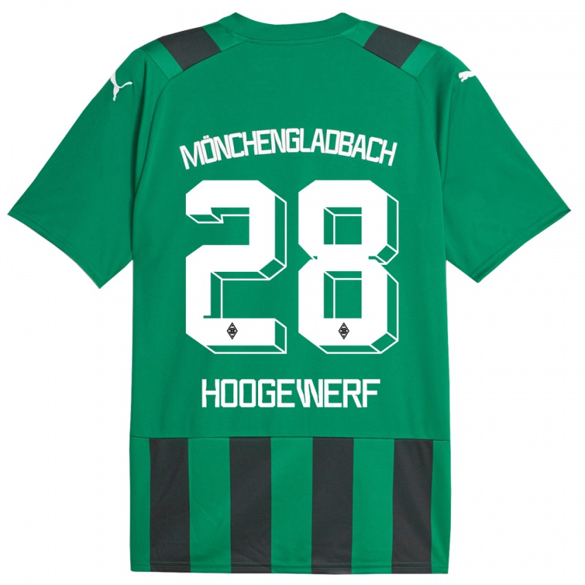 Børn Dillon Hoogewerf #28 Sort Grøn Udebane Spillertrøjer 2023/24 Trøje T-Shirt