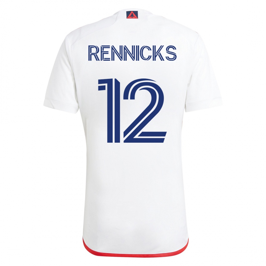 Børn Justin Rennicks #12 Hvid Rød Udebane Spillertrøjer 2023/24 Trøje T-Shirt