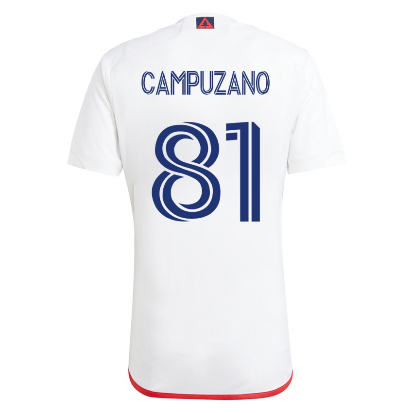 Børn Nico Campuzano #81 Hvid Rød Udebane Spillertrøjer 2023/24 Trøje T-Shirt