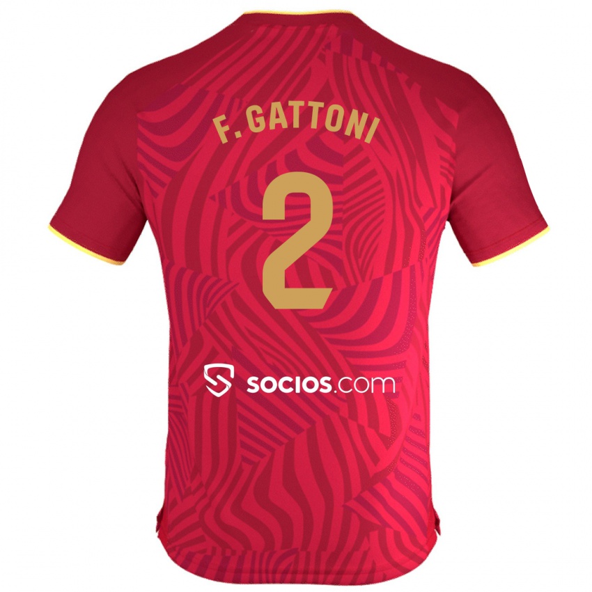 Børn Federico Gattoni #2 Rød Udebane Spillertrøjer 2023/24 Trøje T-Shirt