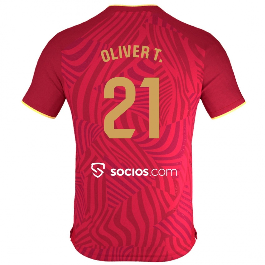 Børn Óliver Torres #21 Rød Udebane Spillertrøjer 2023/24 Trøje T-Shirt