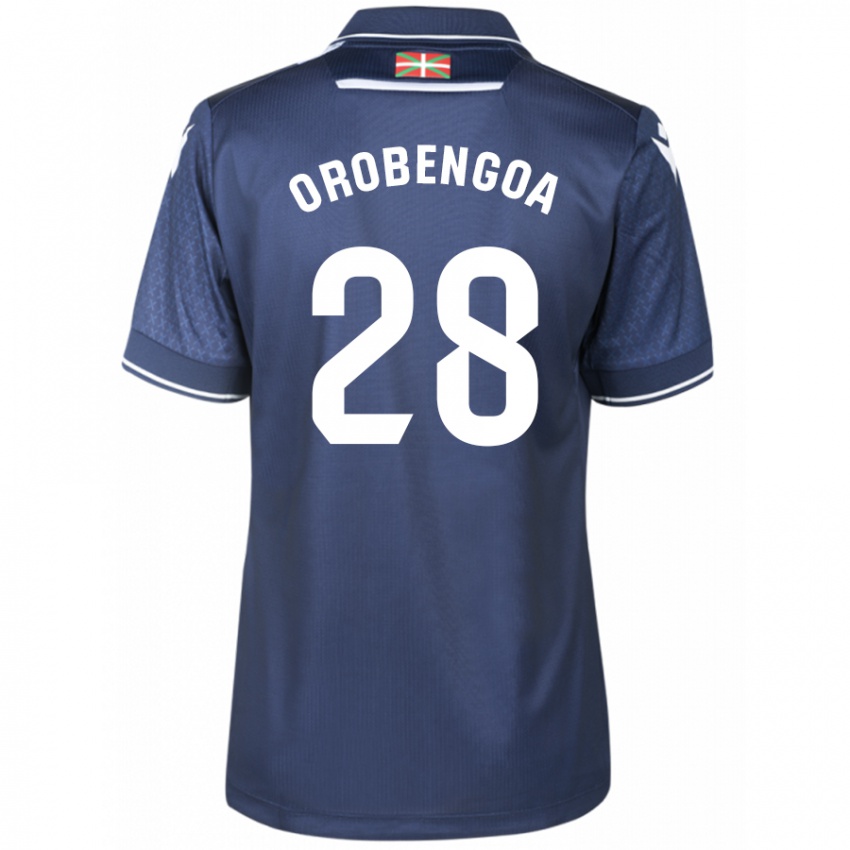 Børn Ekain Orobengoa #28 Flåde Udebane Spillertrøjer 2023/24 Trøje T-Shirt
