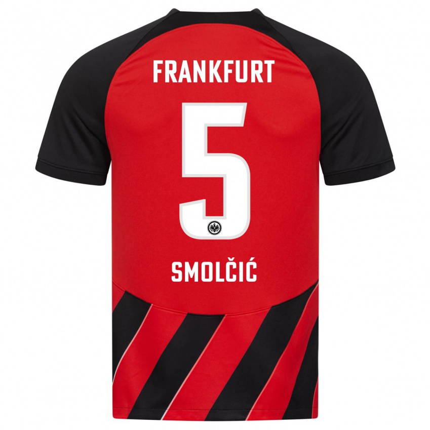 Mænd Hrvoje Smolcic #5 Rød Sort Hjemmebane Spillertrøjer 2023/24 Trøje T-Shirt