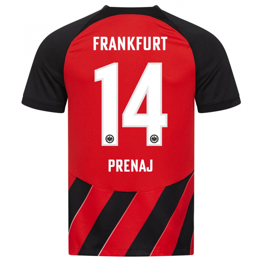 Mænd Christian Prenaj #14 Rød Sort Hjemmebane Spillertrøjer 2023/24 Trøje T-Shirt