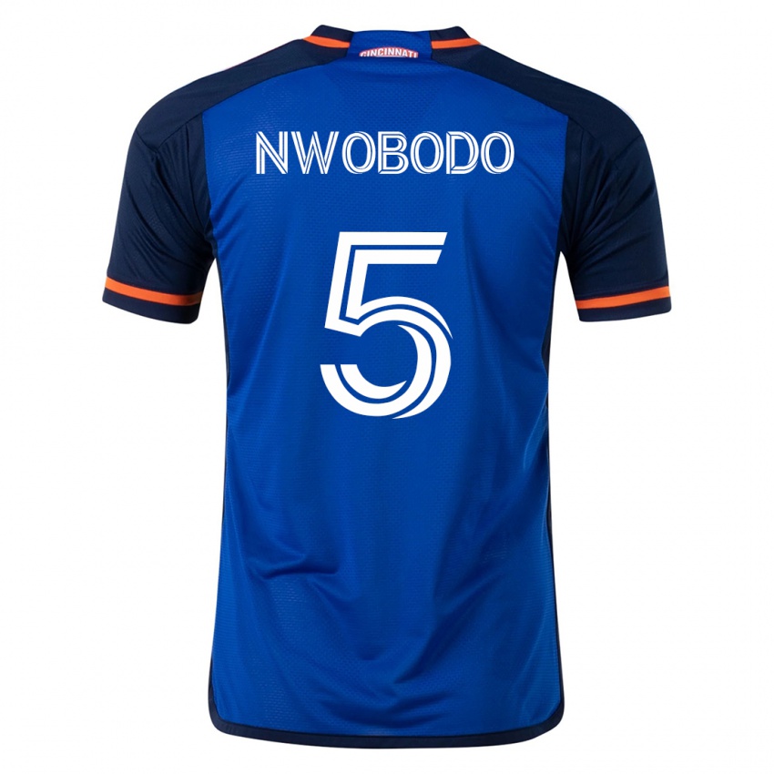 Mænd Obinna Nwobodo #5 Blå Hjemmebane Spillertrøjer 2023/24 Trøje T-Shirt