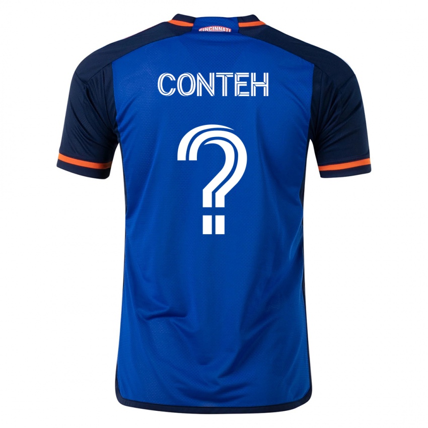 Mænd Haroun Conteh #0 Blå Hjemmebane Spillertrøjer 2023/24 Trøje T-Shirt