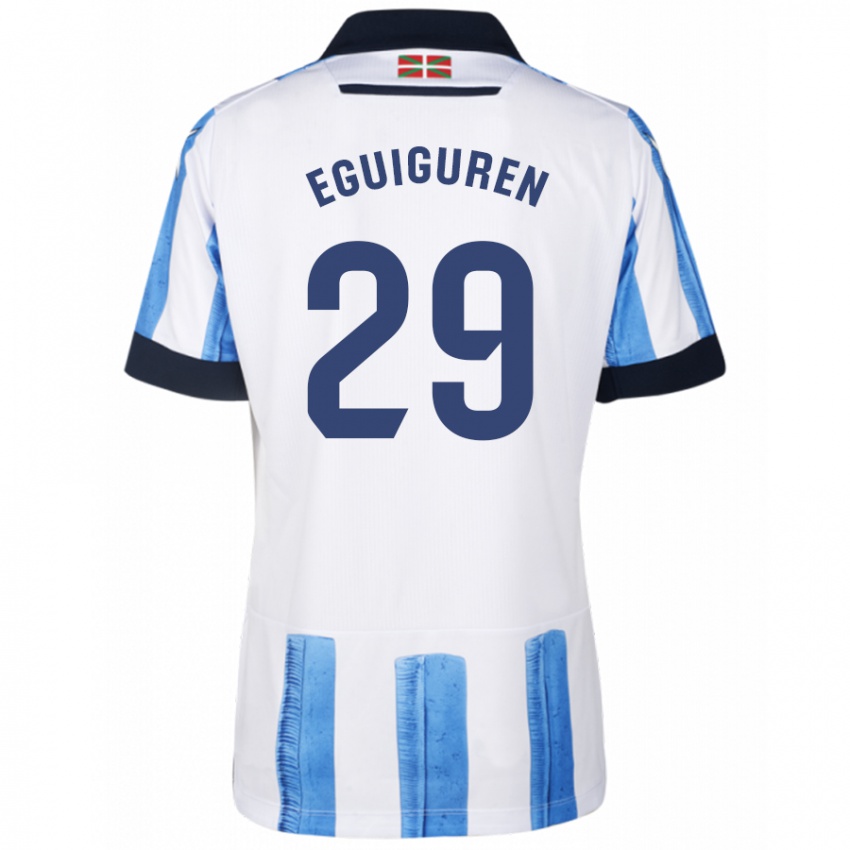 Mænd Intza Eguiguren Beraza #29 Blå Hvid Hjemmebane Spillertrøjer 2023/24 Trøje T-Shirt