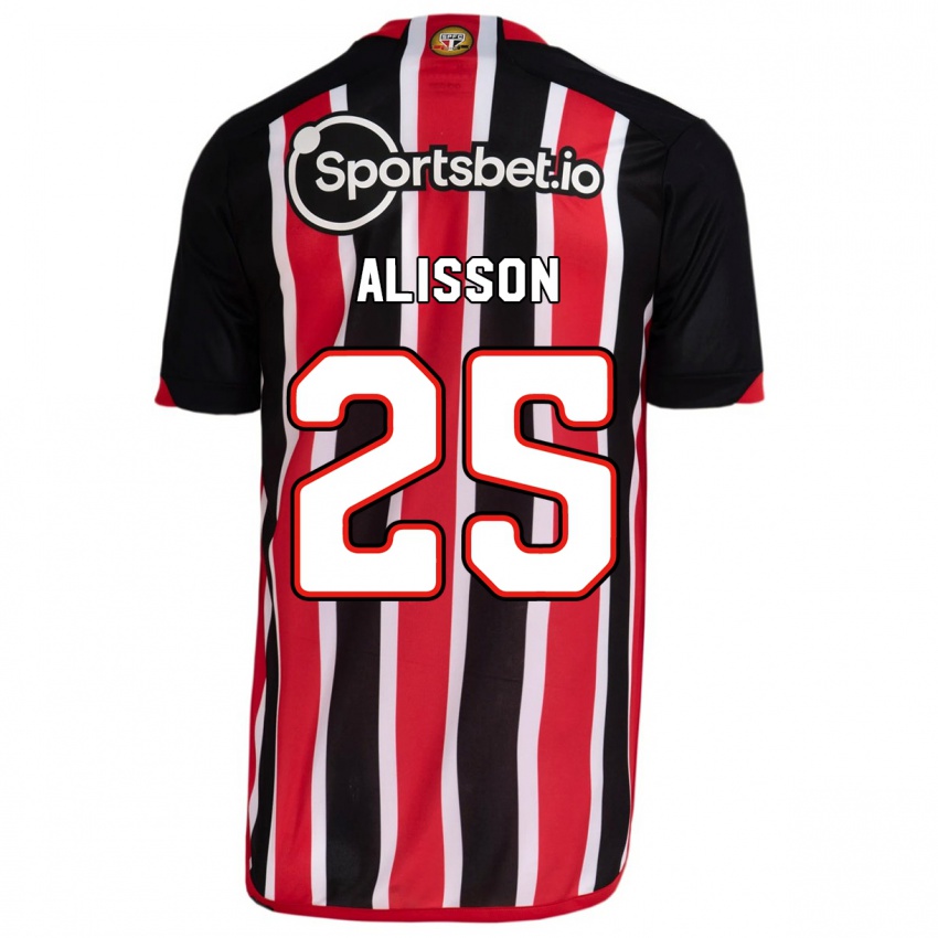 Mænd Alisson #25 Blå Rød Udebane Spillertrøjer 2023/24 Trøje T-Shirt