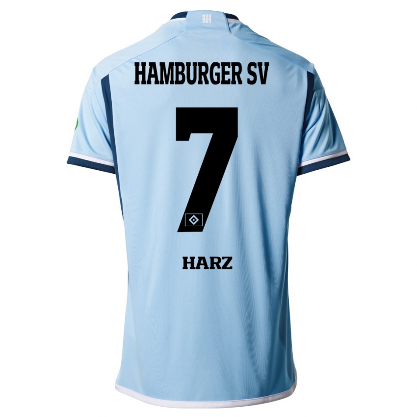 Mænd Theo Harz #7 Blå Udebane Spillertrøjer 2023/24 Trøje T-Shirt