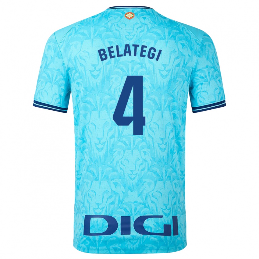 Mænd Danel Belategi #4 Himmelblå Udebane Spillertrøjer 2023/24 Trøje T-Shirt