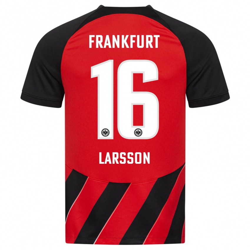 Kvinder Hugo Larsson #16 Rød Sort Hjemmebane Spillertrøjer 2023/24 Trøje T-Shirt